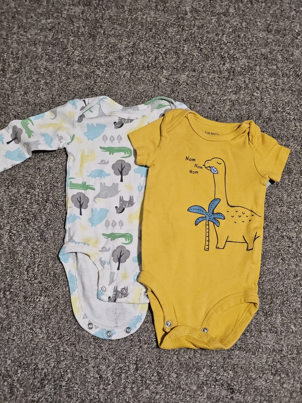 Carter's Yellow Dino & White Dino-Print Baby One-Piece Bodysuits